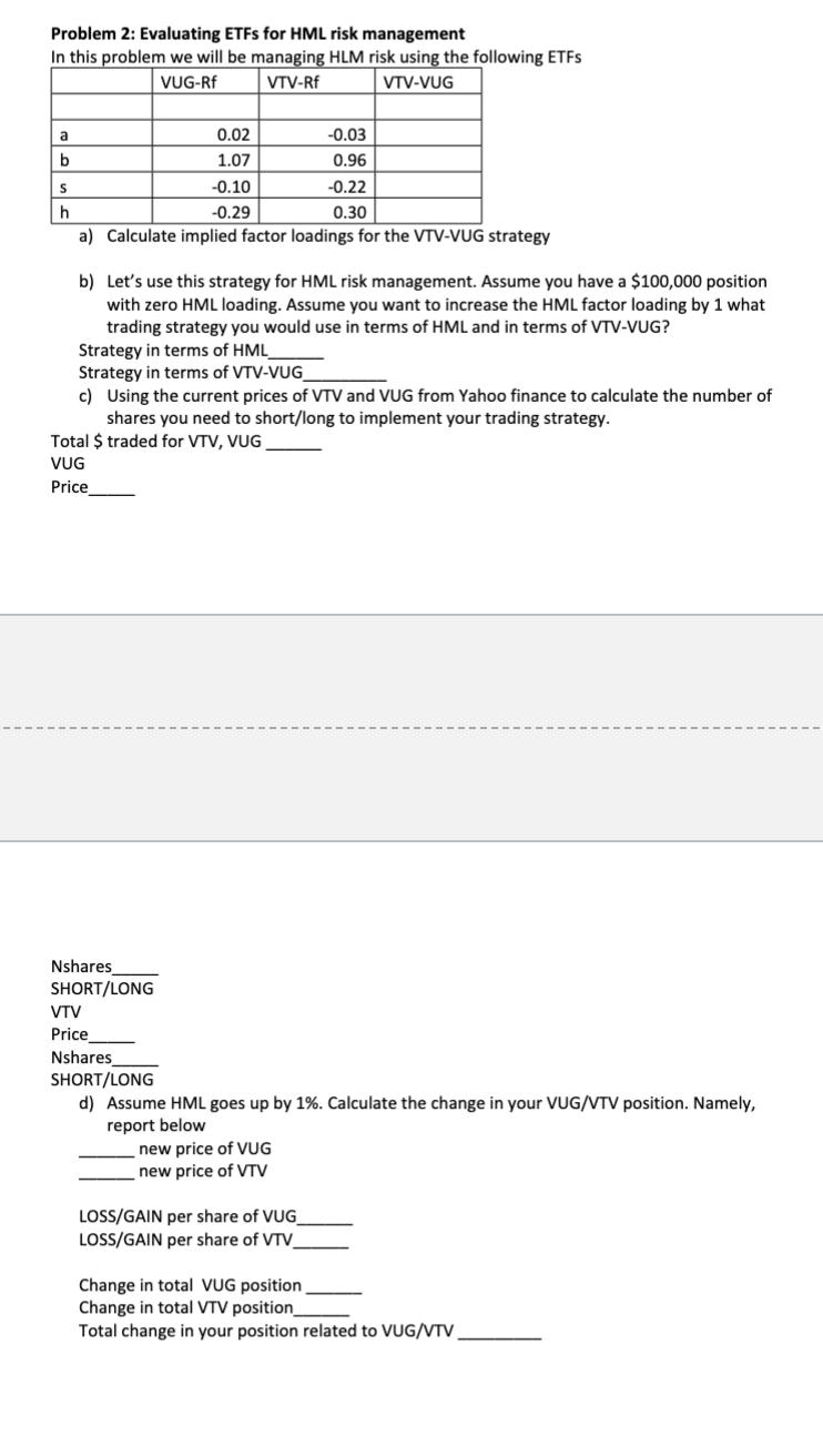 Problem 2 : Evaluating ETFs for HML risk