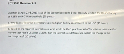 ECN 4 2 0 0 Homework - 3 Question 1 : April 2 3