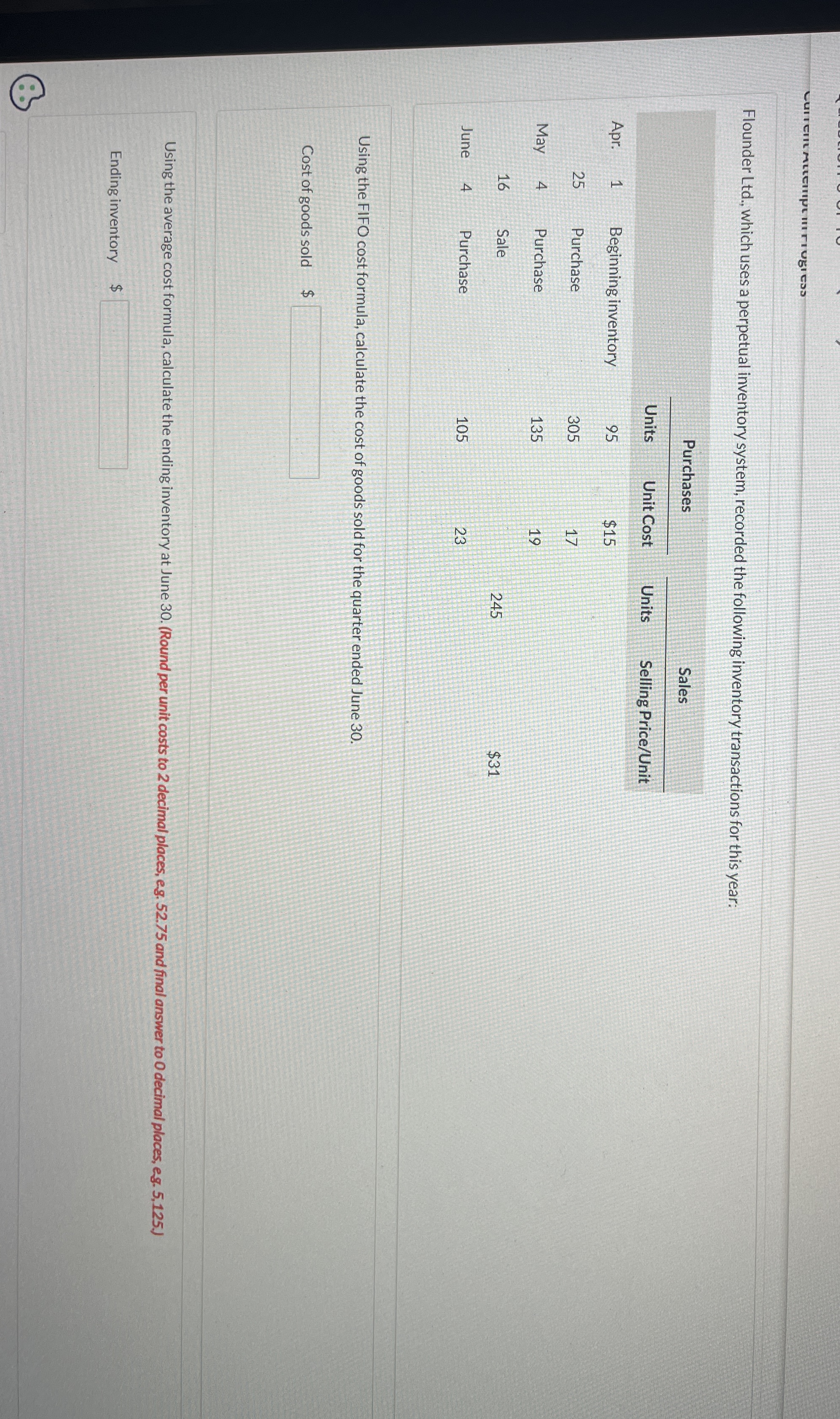 Flounder Ltd . , which uses a perpetual inventory