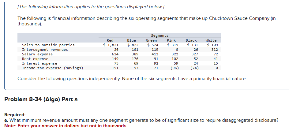 Problem 8 - 3 4 ( Algo ) Part a Required: a .
