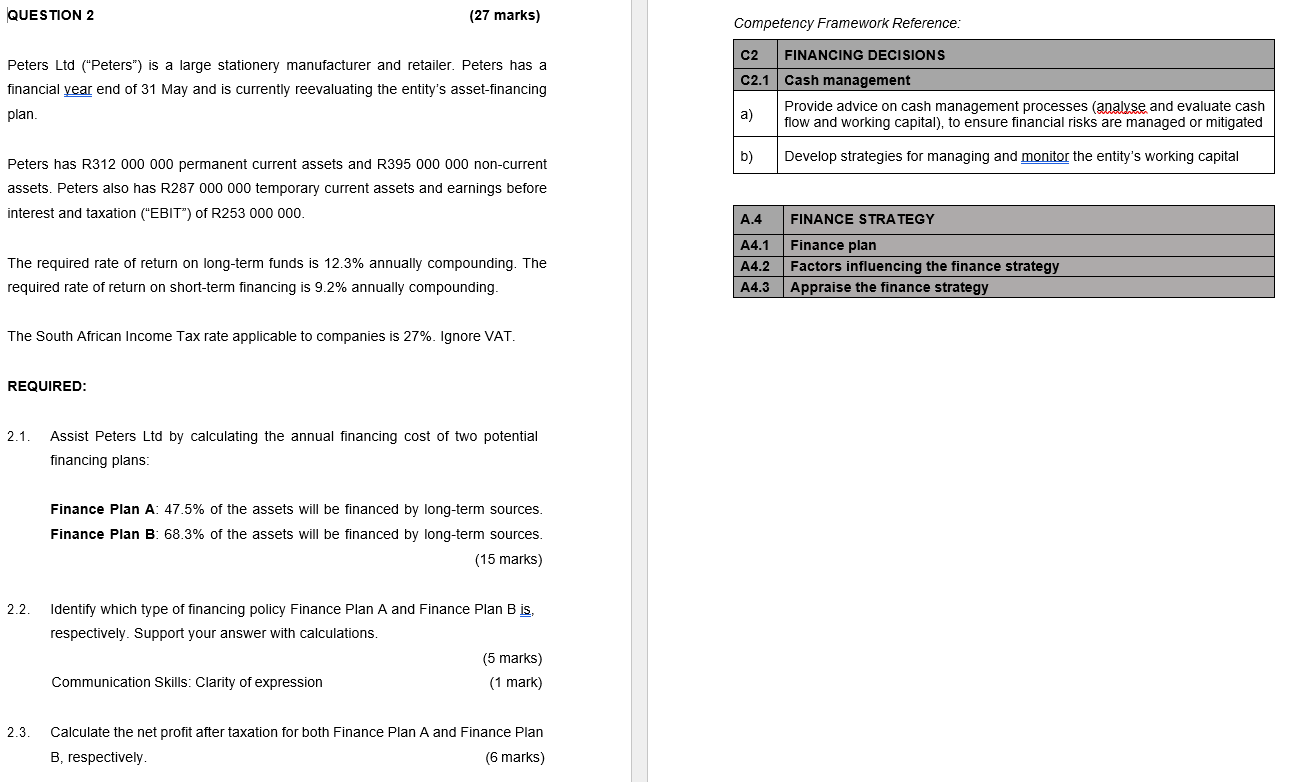 QUESTION 2 ( 2 7 marks ) Peters Ltd ( " Peters "
