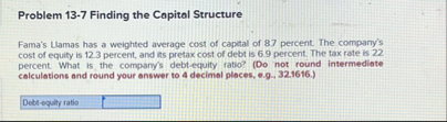 Problem 1 3 - 7 Finding the Copital Structure