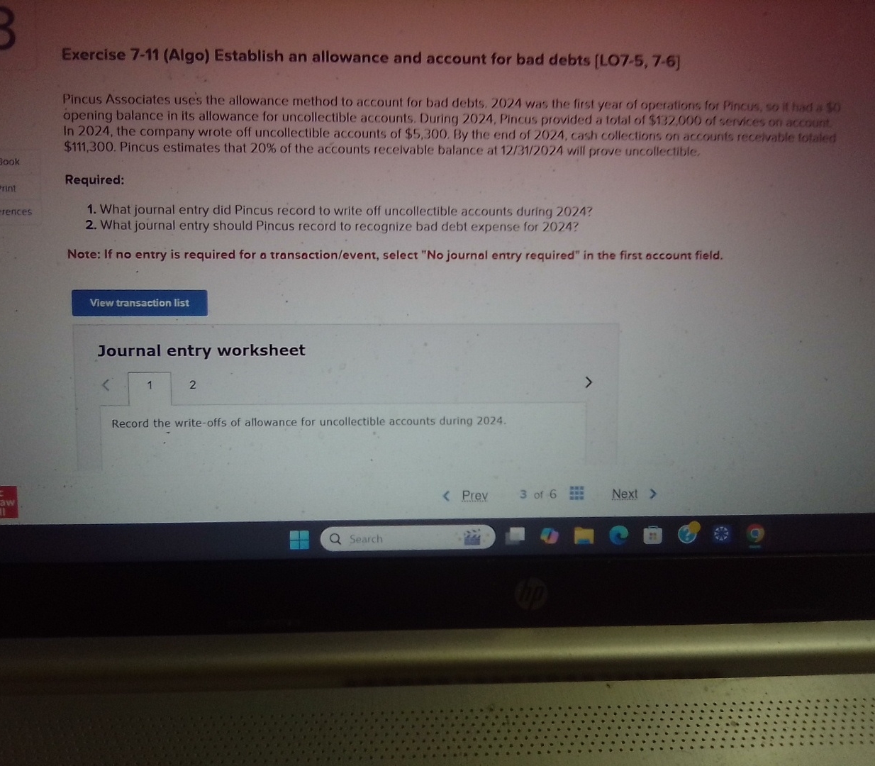 Exercise 7 - 1 1 ( Algo ) Establish an allowance