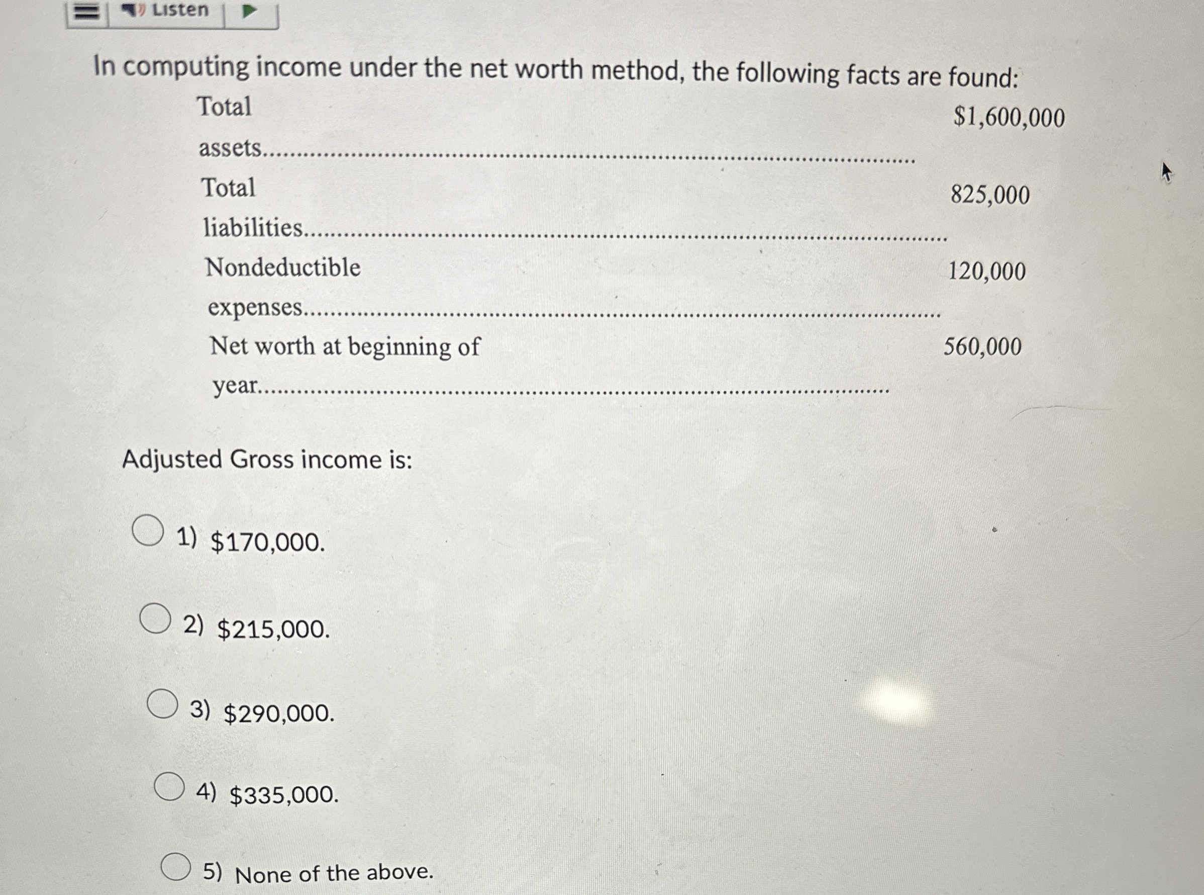 In computing income under the net worth method,