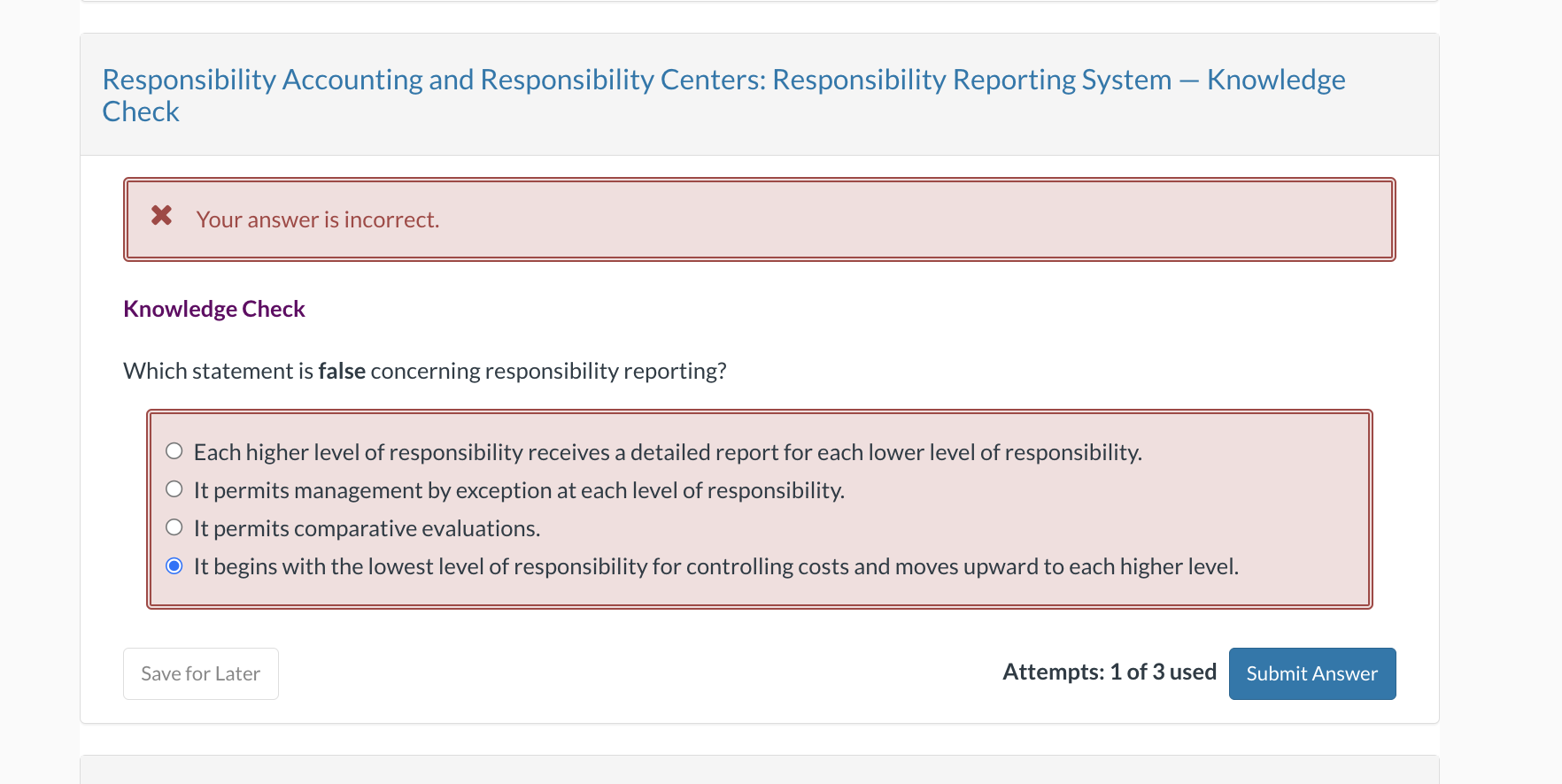 Responsibility Accounting and Responsibility