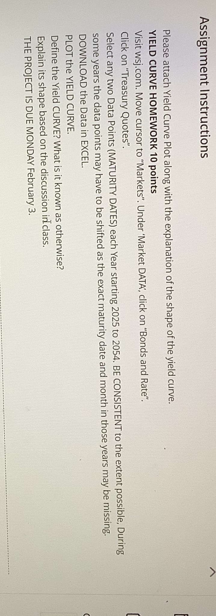 Assignment Instructions Please attach Yield Curve