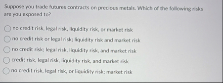 Suppose you trade futures contracts on precious
