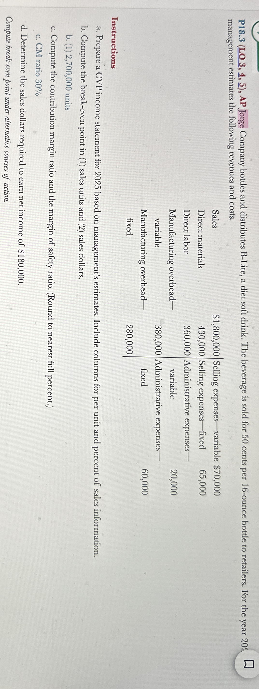 management estimates the following revenues and