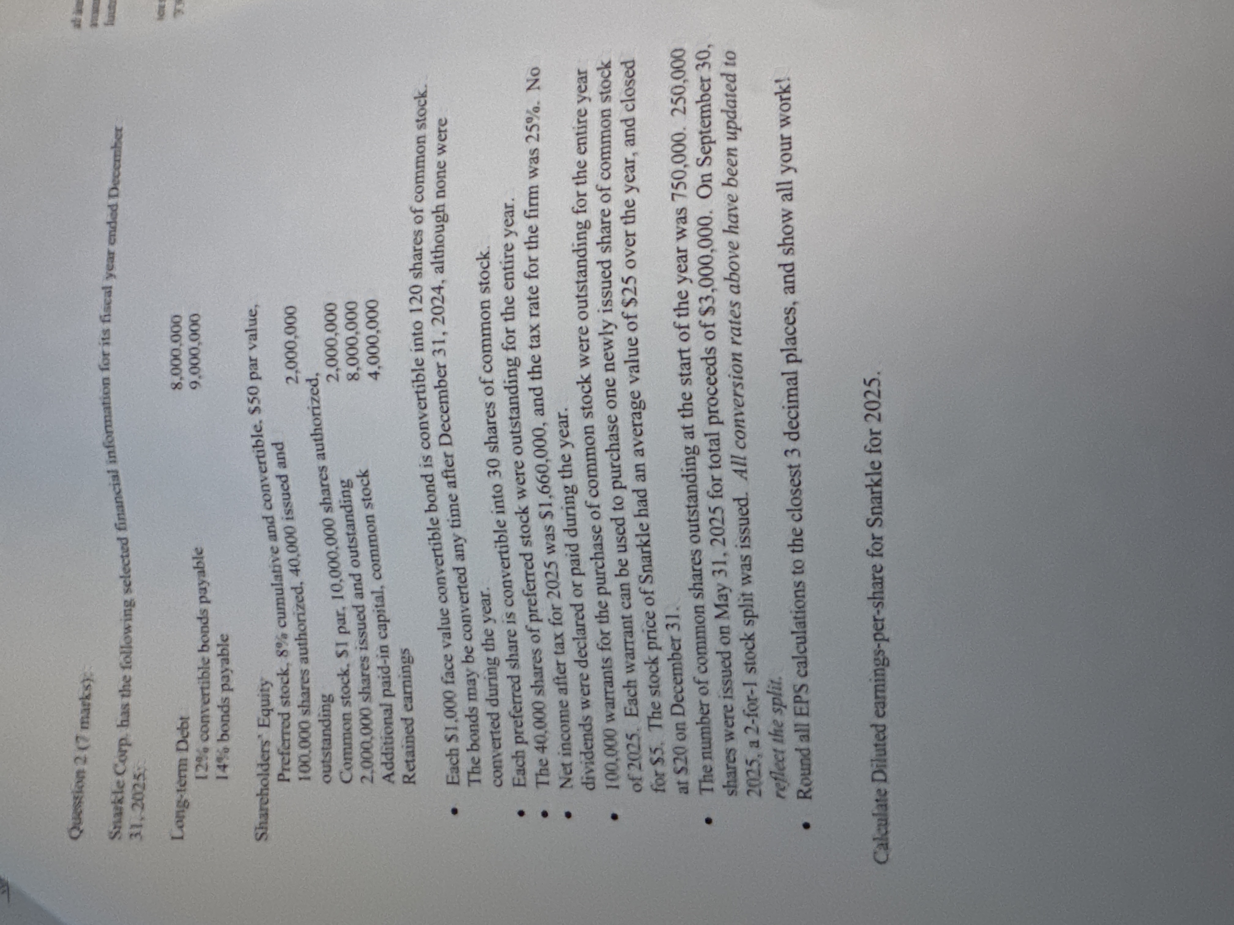 Calculate diluted eatnings per share for 2 0 2 5