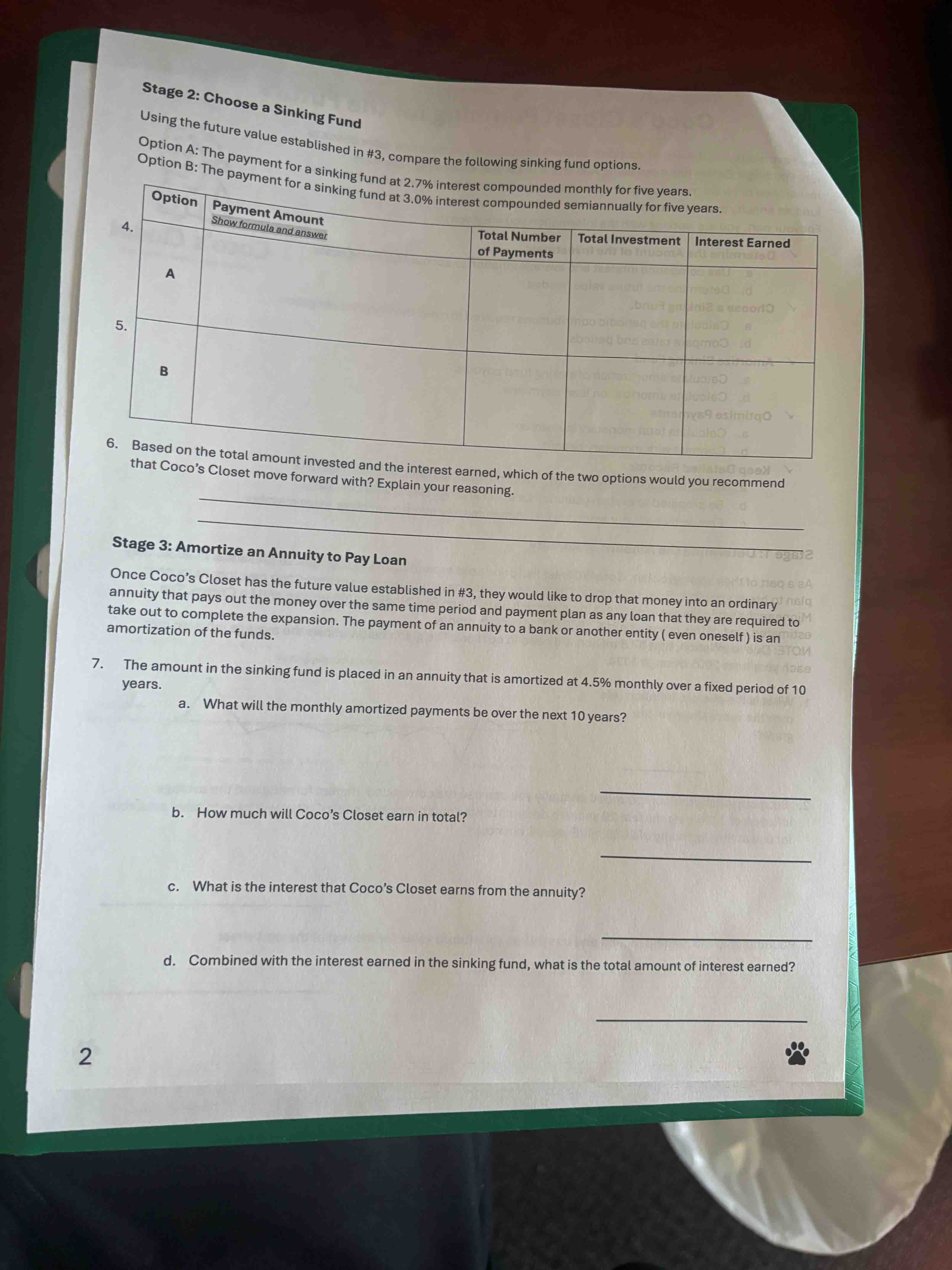 Stage 2: Choose a Sinking Fund Using the future