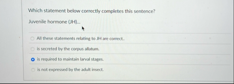 Which statement below correctly completes this