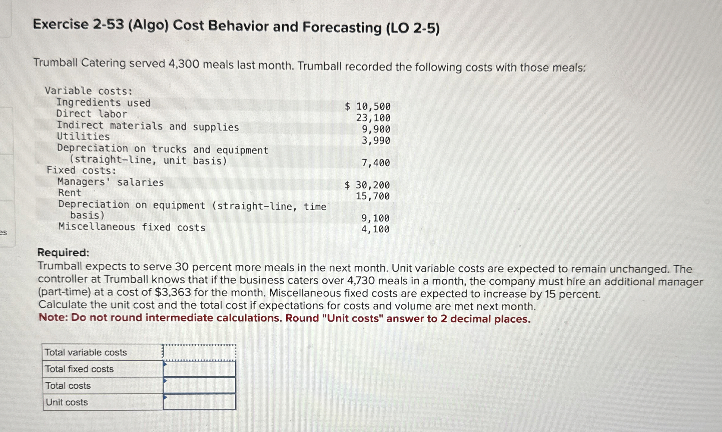 Exercise 2 - 5 3 ( Algo ) Cost Behavior and