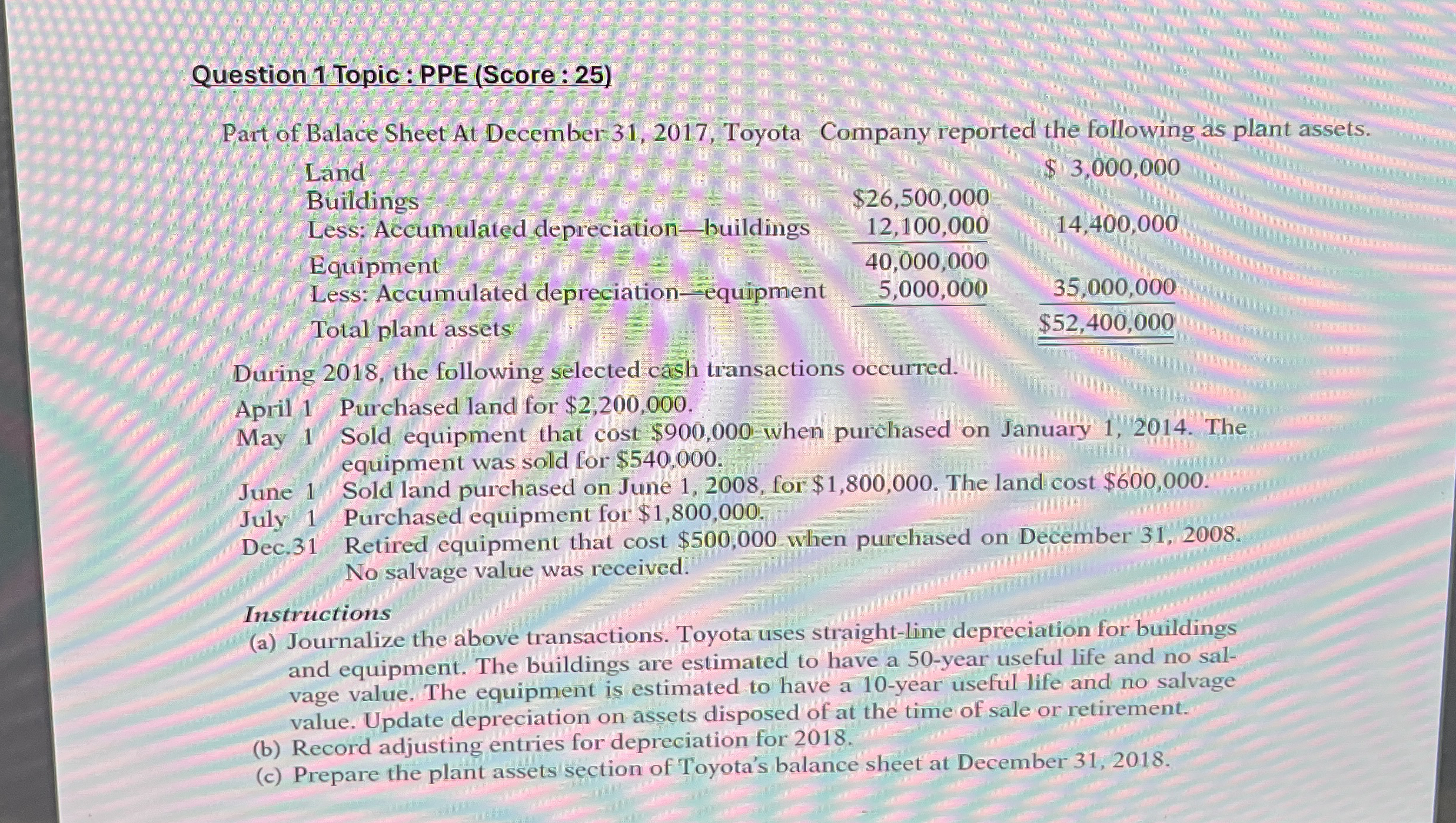 Question 1 Topic: PPE ( Score: 2 5 ) Part of