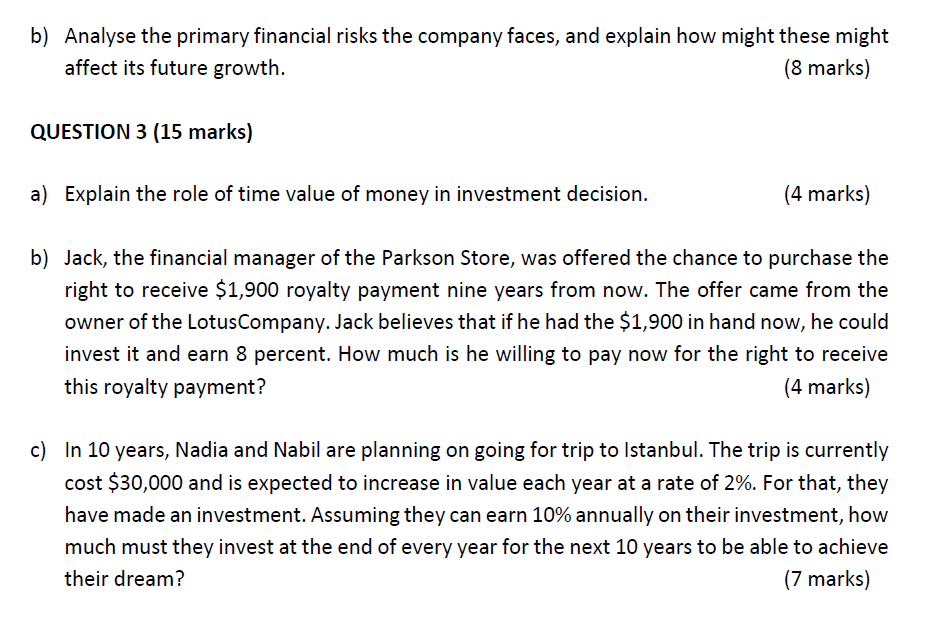 b) Analyse the primary financial risks the