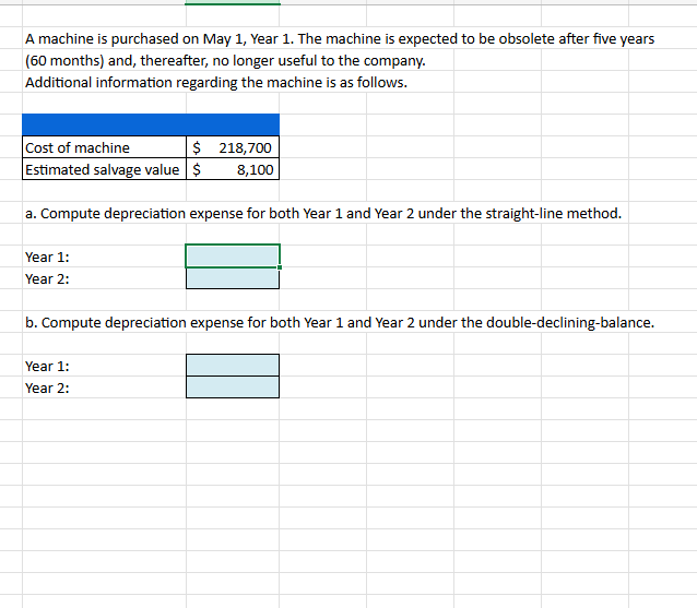 A machine is purchased on May 1 , Year 1 . The
