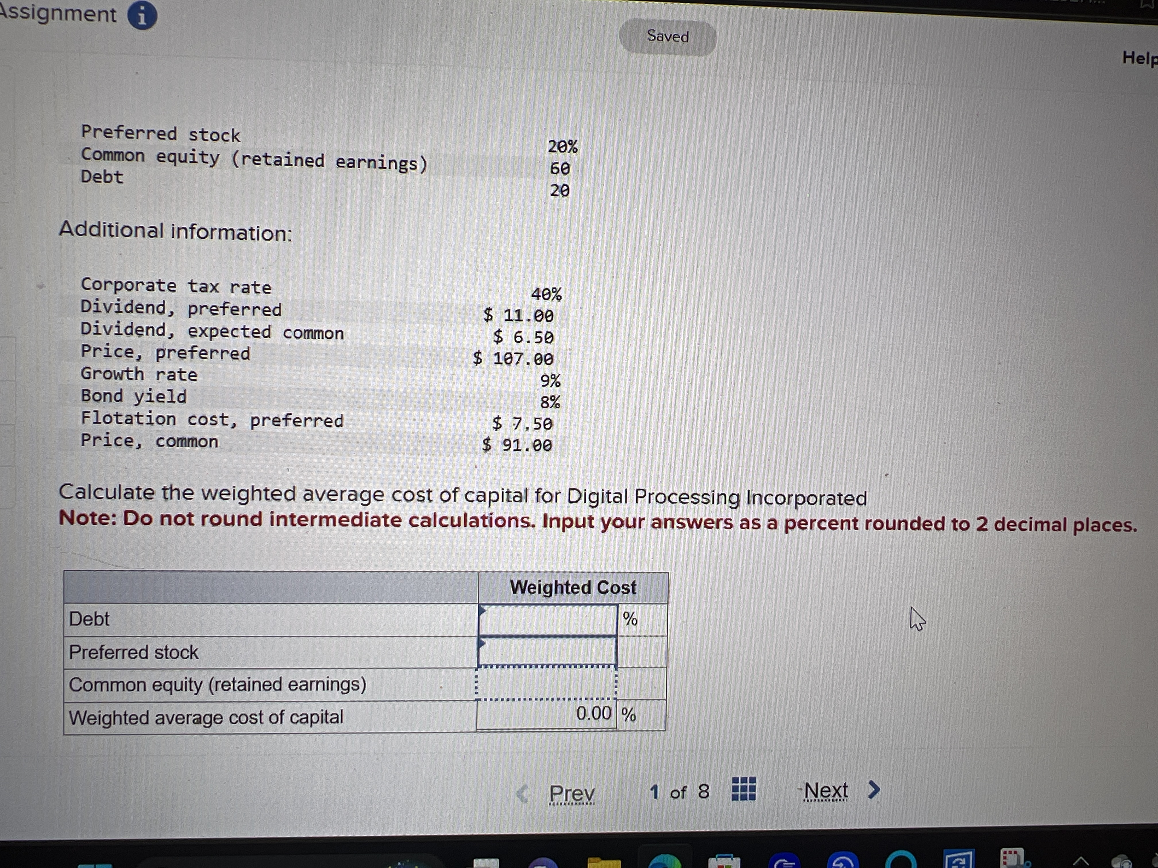 Assignment Saved Help Preferred stock 20% Common