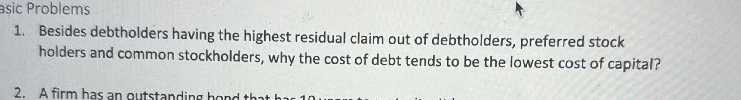 asic Problems Besides debtholders having the