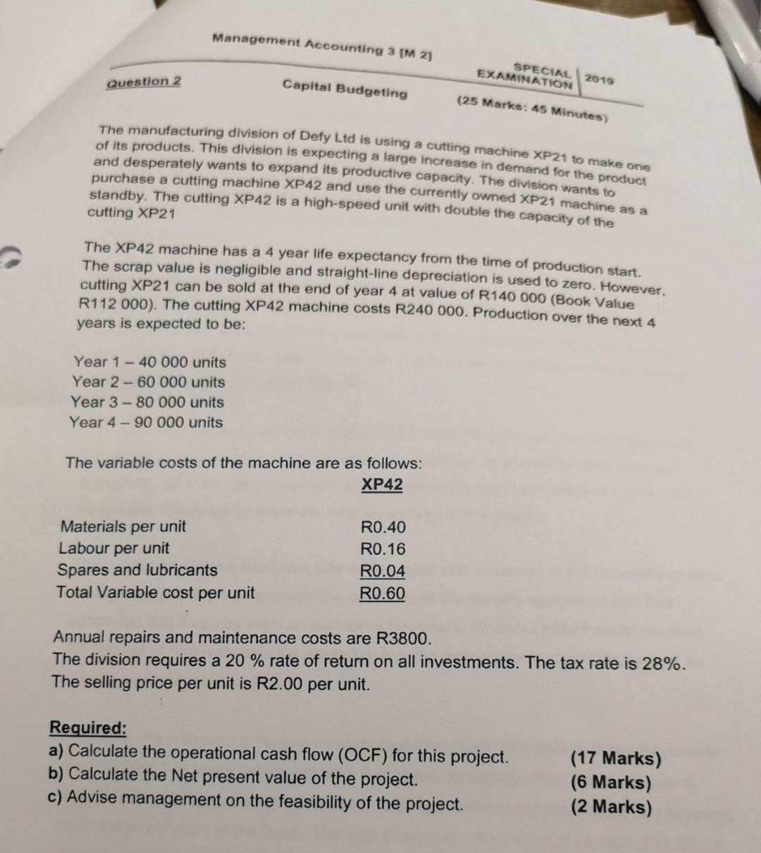 Management Accounting 3 [ M 2 ] Question 2
