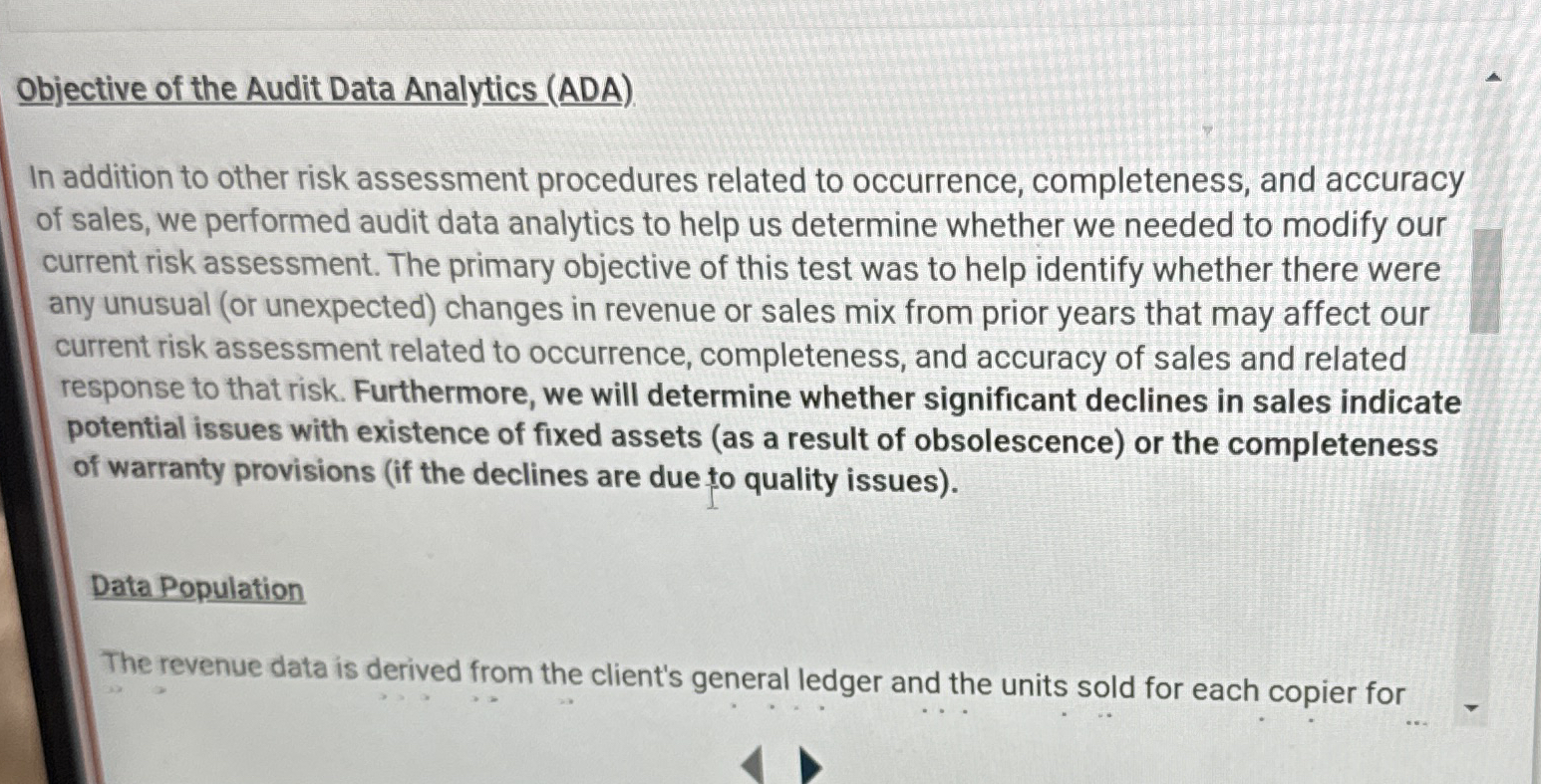 Objective of the Audit Data Analytics ( ADA ) In