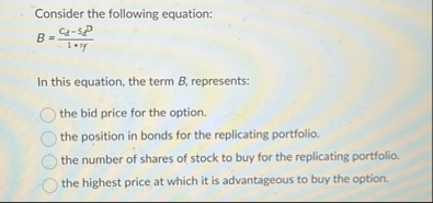 Consider the following equation: B = c 1 - s d P