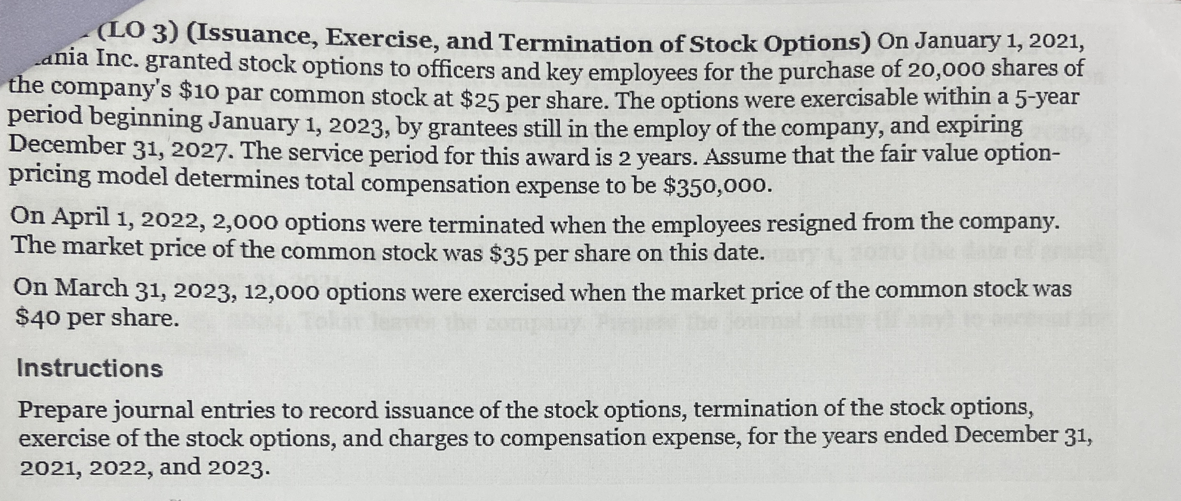 ( LO 3 ) ( Issuance , Exercise, and Termination