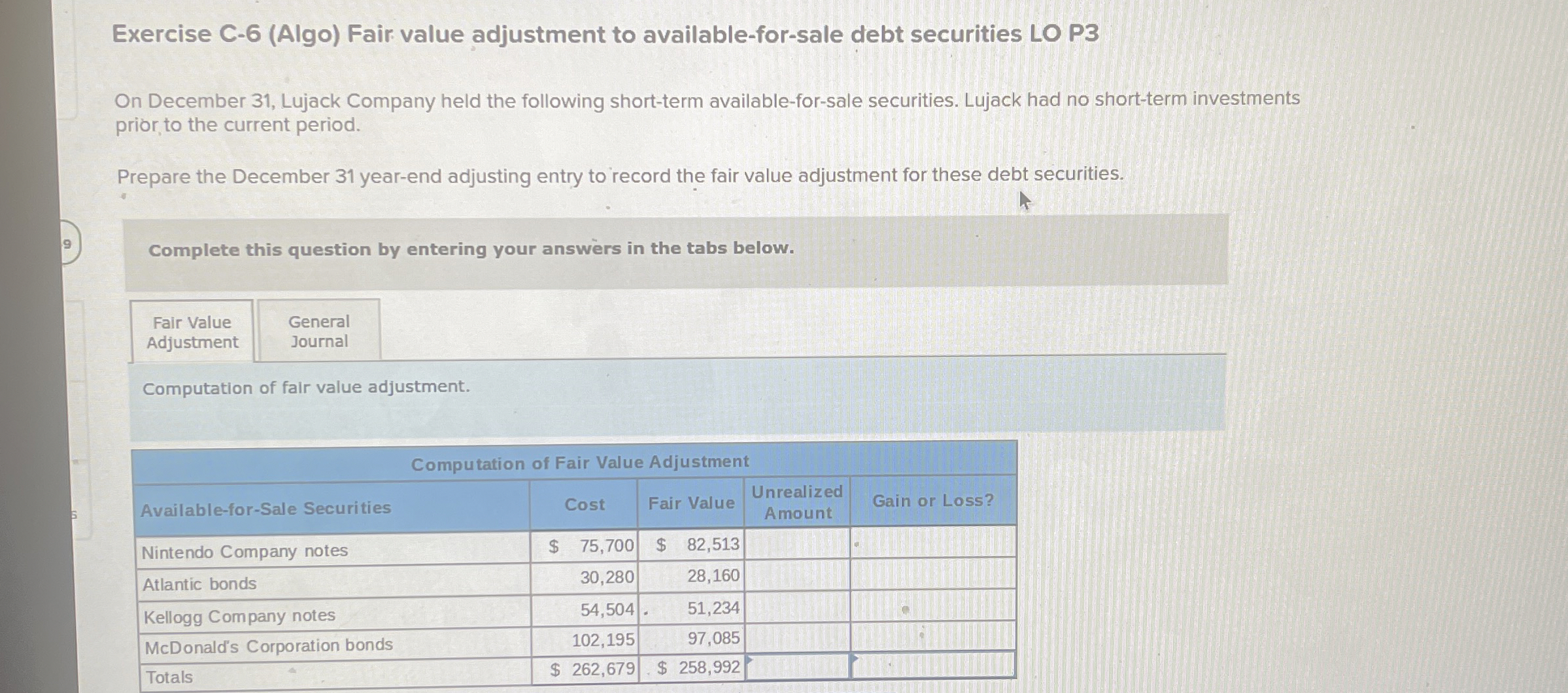 Exercise C - 6 ( Algo ) Fair value adjustment to