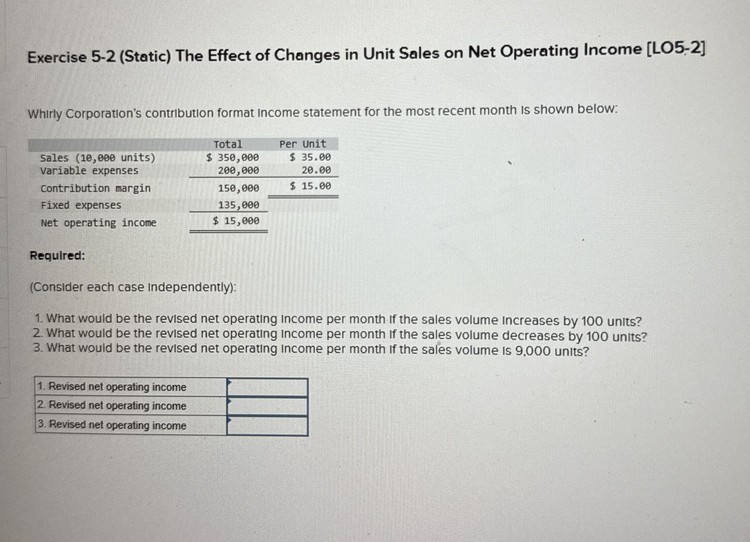 Exercise 5 - 2 ( Static ) The Effect of Changes