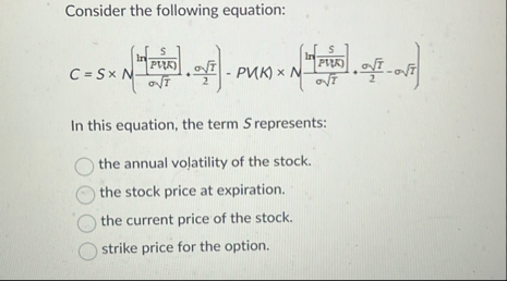 Consider the following equation: ( : C = S N ( l
