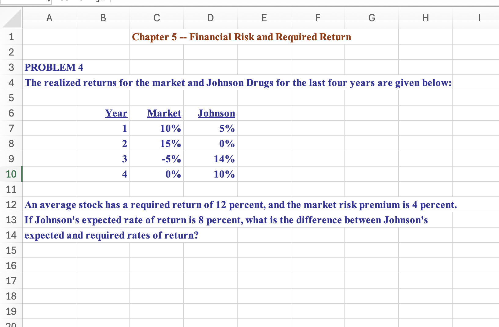 A B C D E F G H 1 Chapter 5 -- Financial Risk and