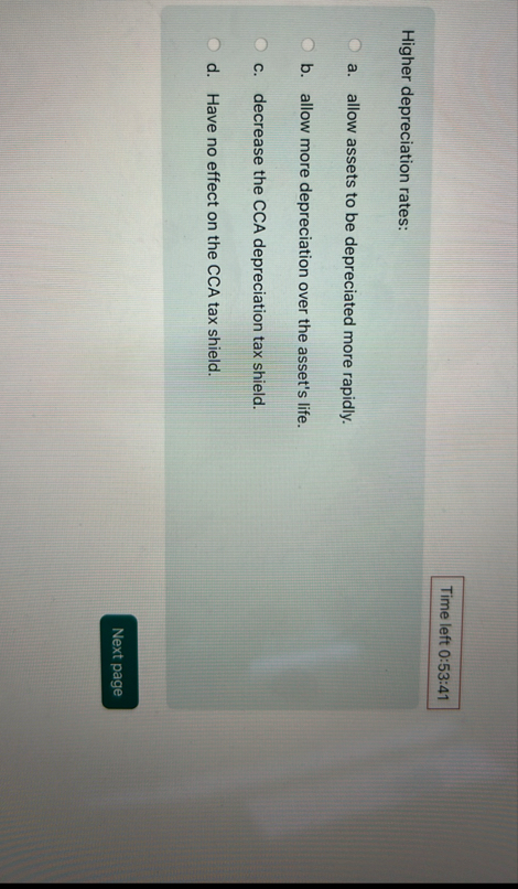 Time left 0 : 5 3 : 4 1 Higher depreciation