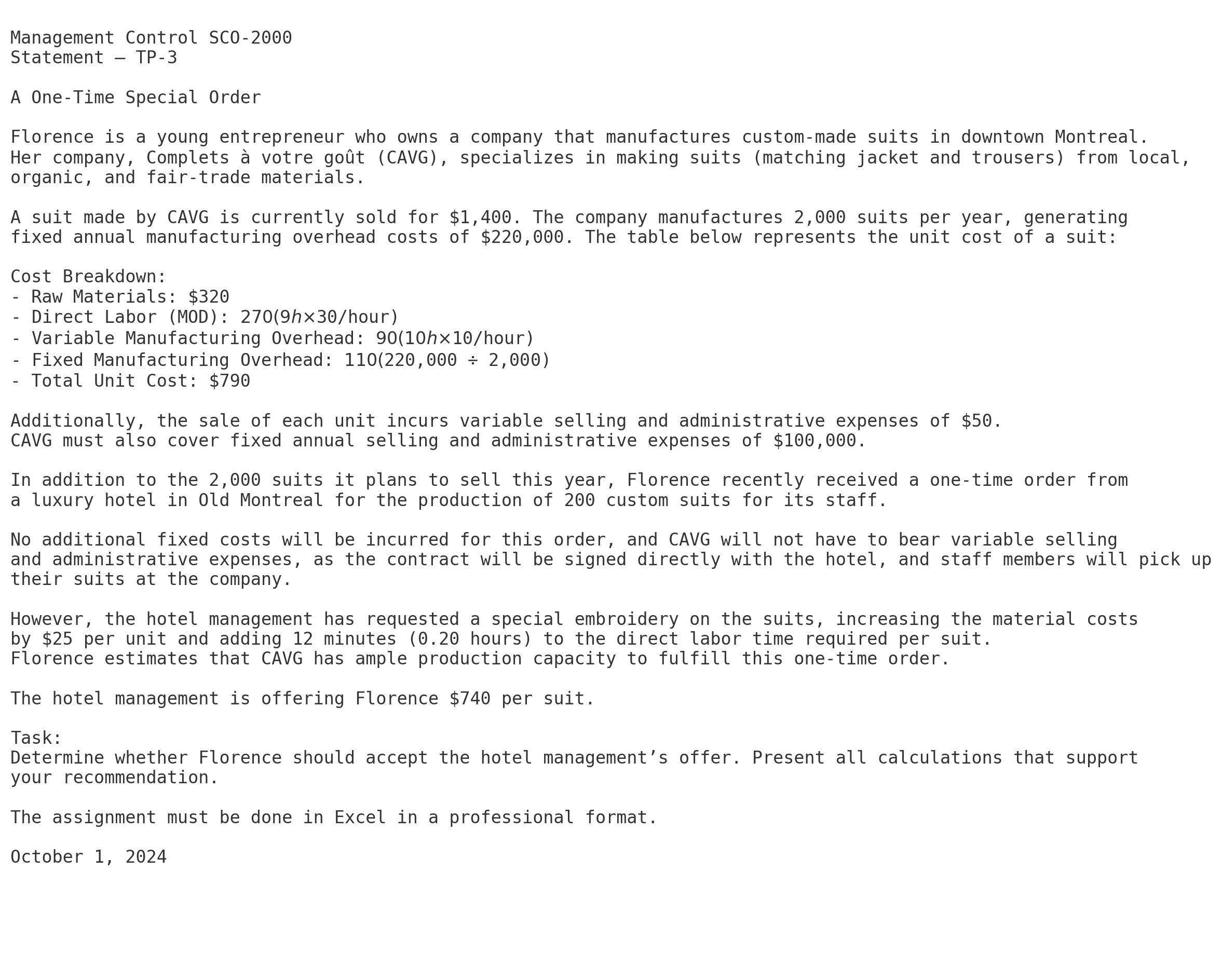 Management Control SCO - 2 0 0 0 Statement - TP -