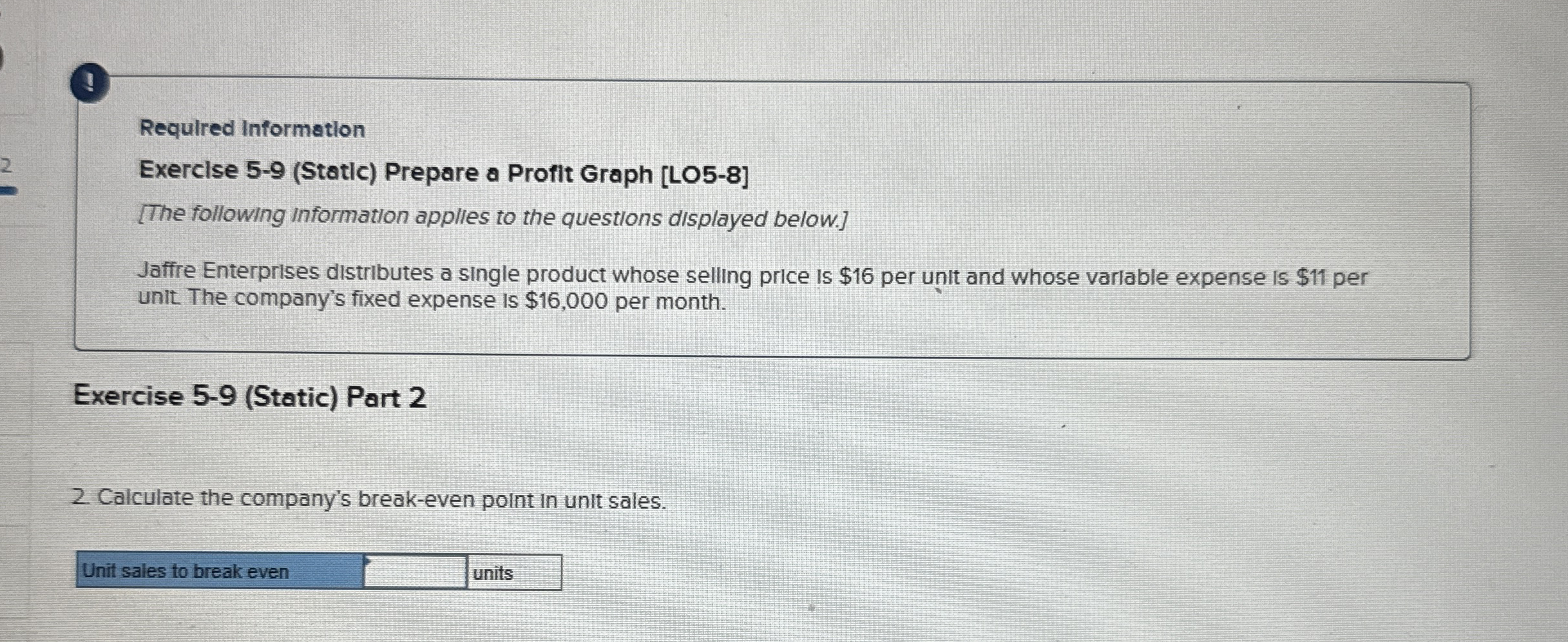 ! Required Information Exerclse 5 - 9 ( Statlc )