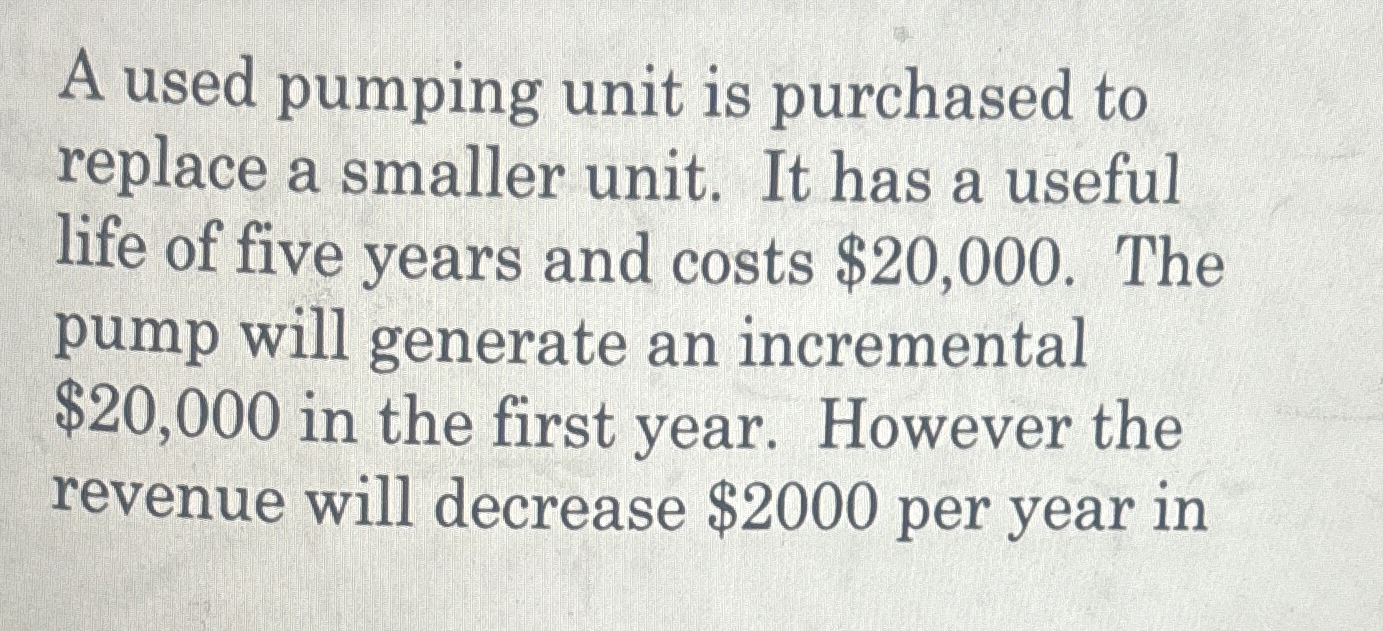 A used pumping unit is purchased to replace a