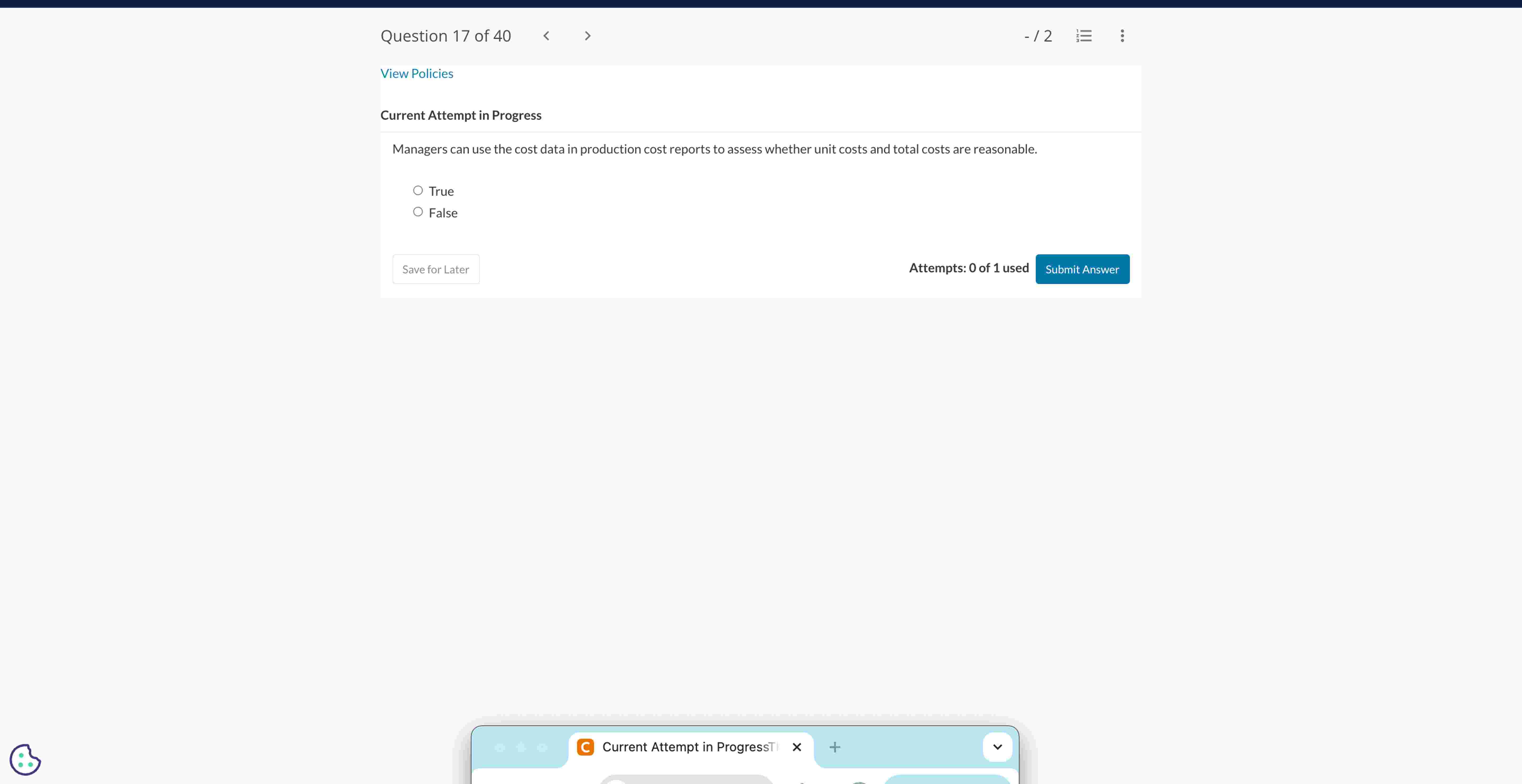 View Policies Current Attempt in Progress