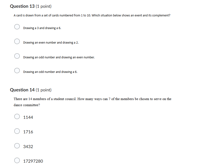 pls ans Question 13 (1 point) A card is drawn