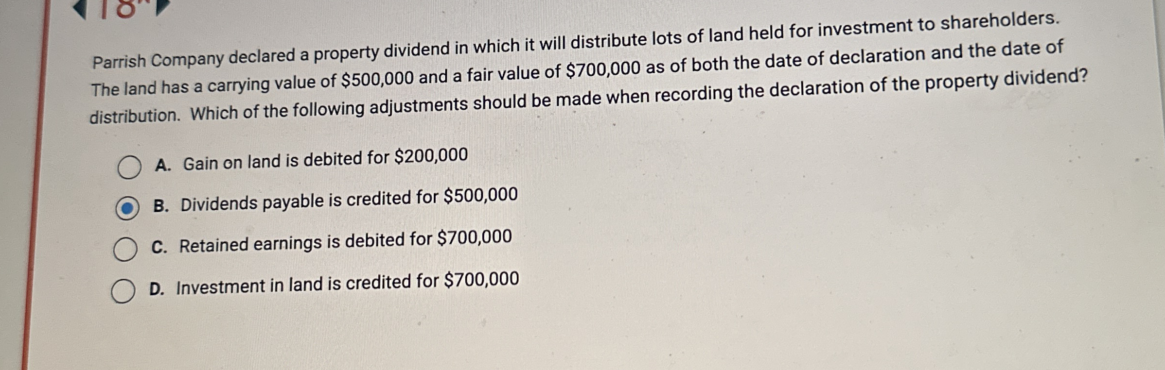 Parrish Company declared a property dividend in