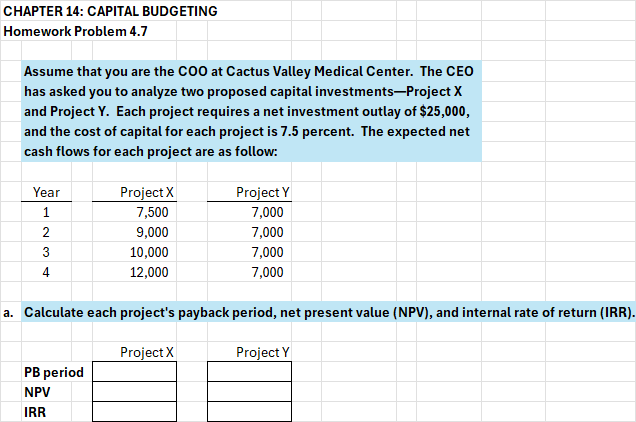 CHAPTER 14: CAPITAL BUDGETING Homework Problem
