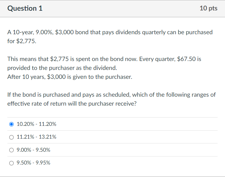 Question 1 A 1 0 - year, 9 . 0 0 % , $ 3 , 0 0 0