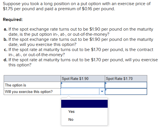 Suppose you took a long position on a put option