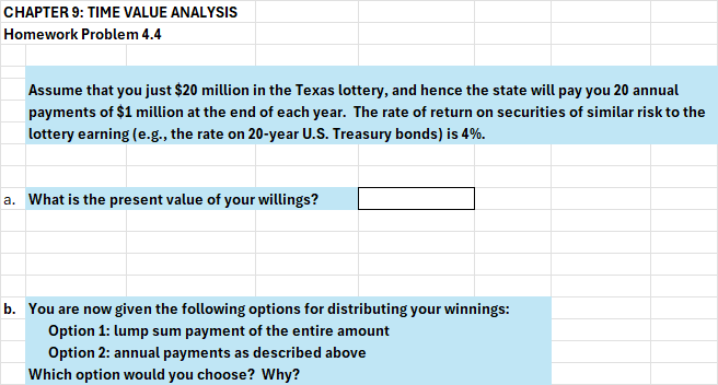 CHAPTER 9: TIME VALUE ANALYSIS Homework Problem