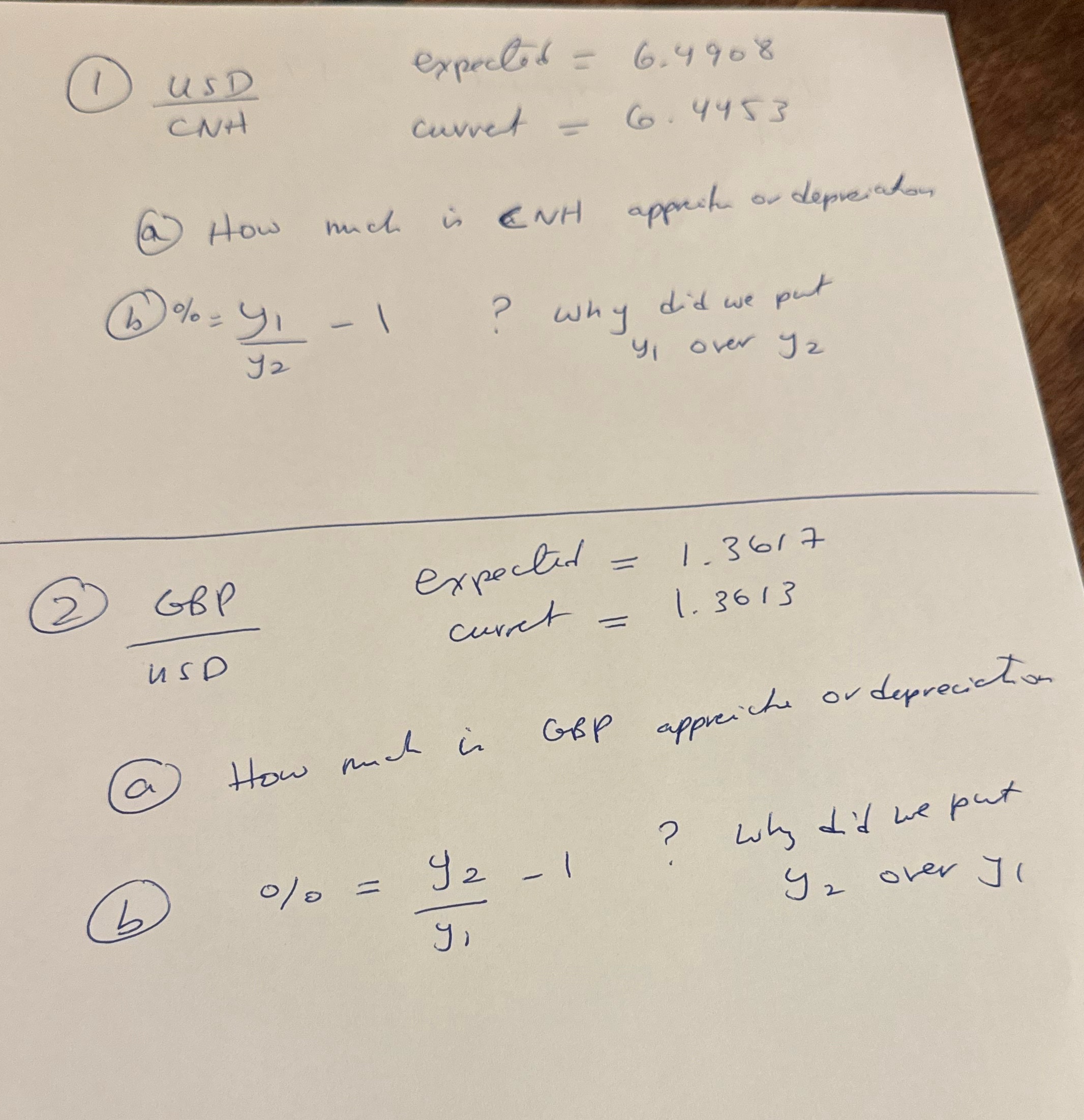 Why & when do we use y1/ y2 -1 , y2/y1 -1 USD