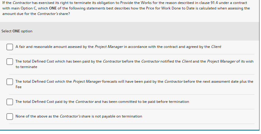 nec4 option c lf the Contractor has exercised its