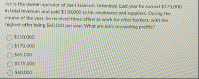 Joe is the owner - operator of Joe's Haircuts