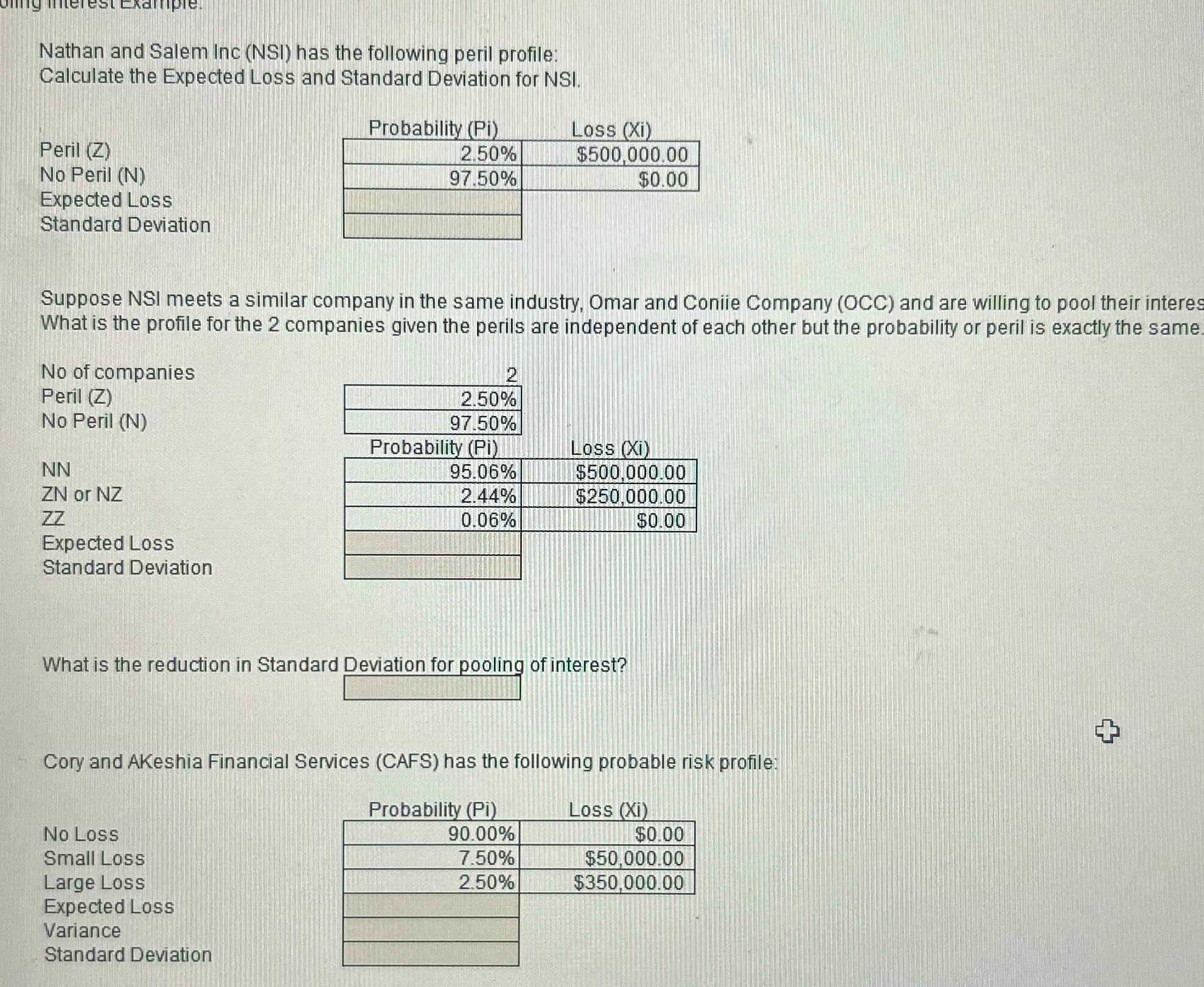 Nathan and Salem Inc (NSI) has the following