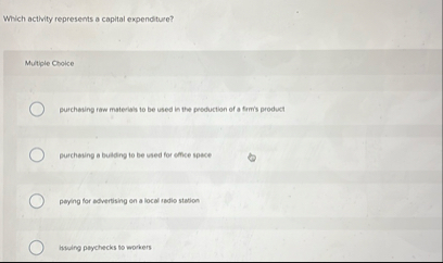 Which activity represents a capital expenditure?