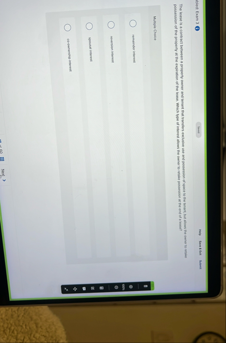 bled: Exam 3 i Help Srue 5 Eall Submat The lease