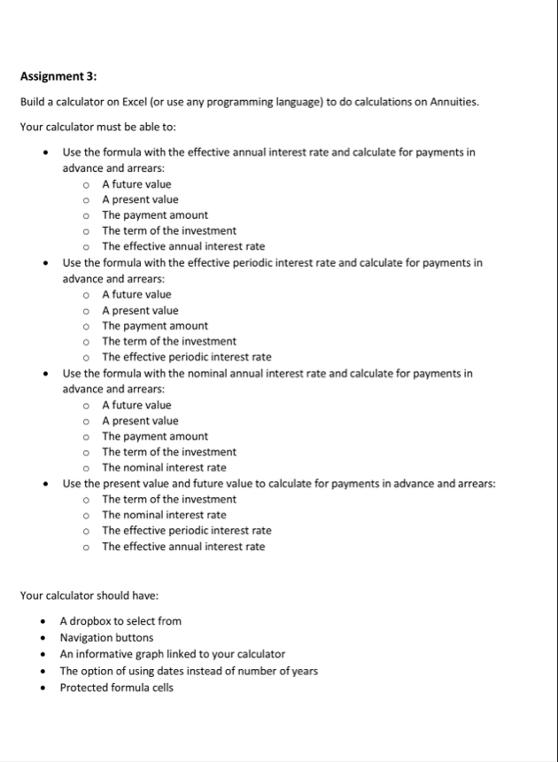 Assignment 3 : Build a calculator on Excel ( or