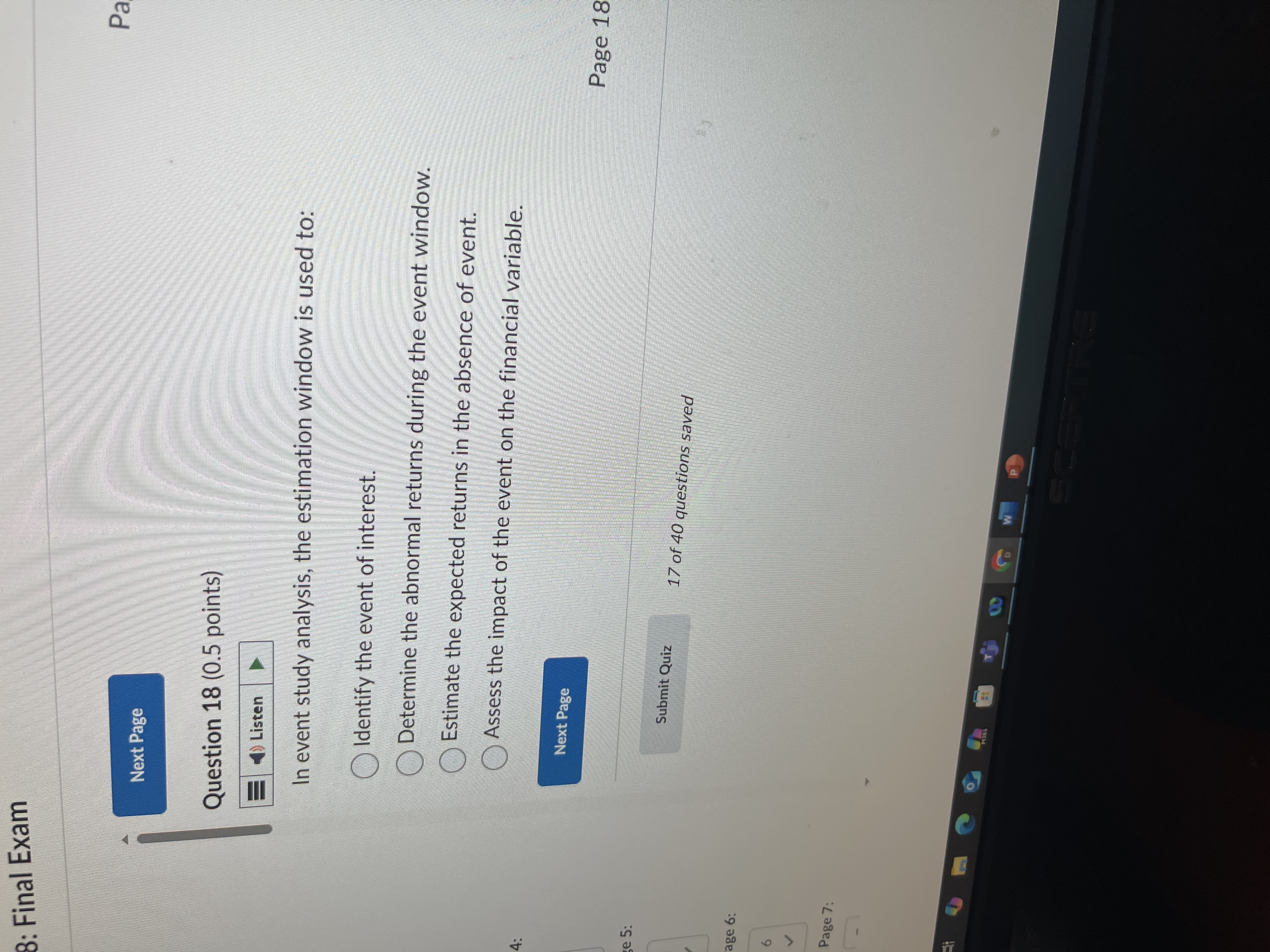 8: Final Exam Pa Next Page Question 18 (0.5