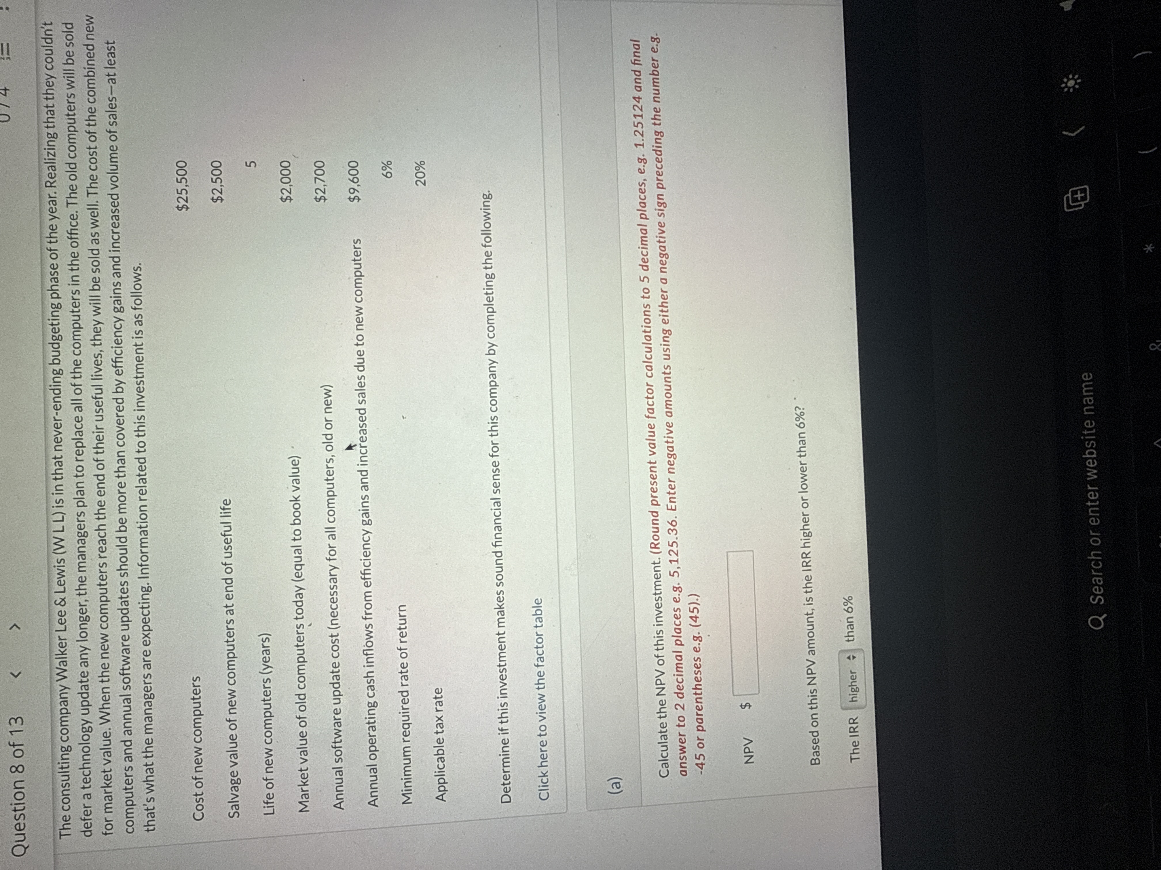 Question 8 of 13 < The consulting company Walker