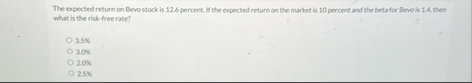 The expected return on Bevostock is 1 2 . 6